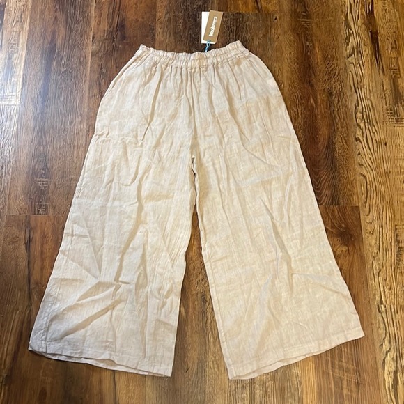 Woolovers Pants - NEW Woolovers Tan 100% Linen Culottes Women’s Size 8 NWT